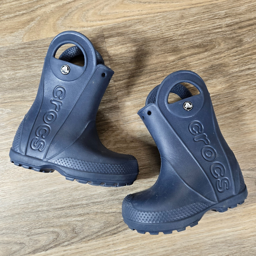 Crocs Rain Boots Kids C8 Blue Rubber Pull On Waterproof Logo Model 12803 Toddler
